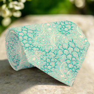 Corbata Olas de Océano Turquesa y Patrón de Conchas