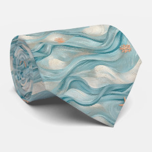 Corbata Olas de Té Verde Naval Náutico y Estampado de Estr