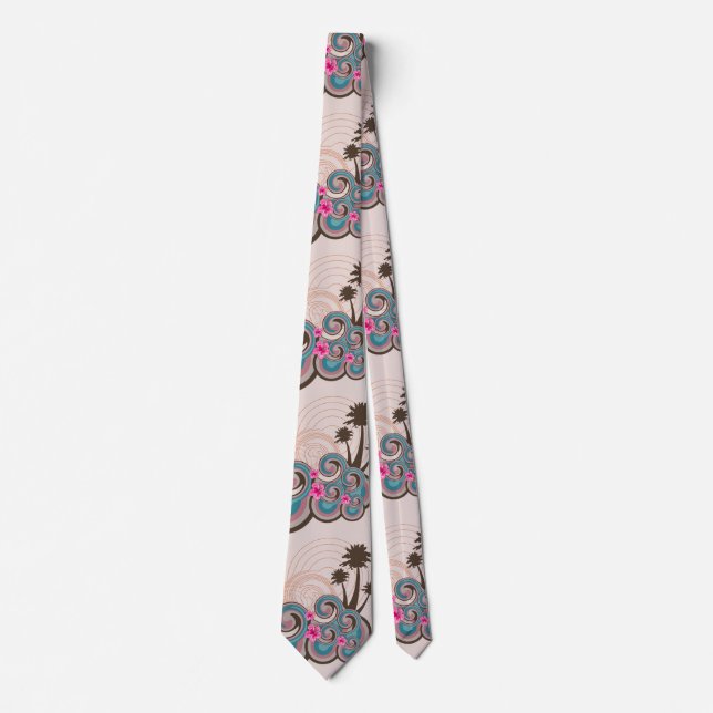 Corbata Olas tropicales Tejidos Hibiscus Palm Tree Tie (Anverso)