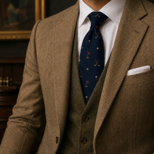 Corbata Old Money Golf Club Herringbone Tweed Azul Marino