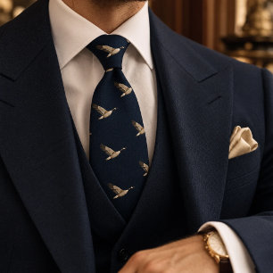 Corbata Old Money Navy Espiga de Arenque Volando Ganso Sal