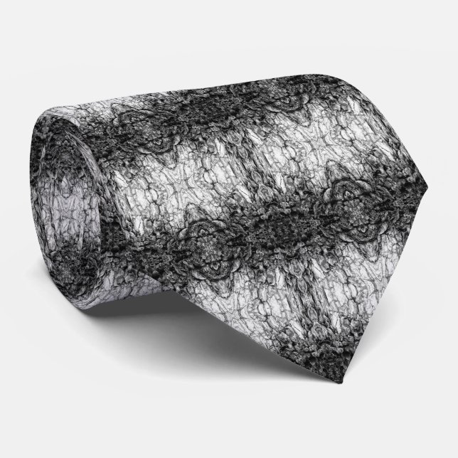 Corbata Old Tree Bark Black And White Photo Pattern Design (Enrollado)
