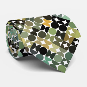 Corbata Olive Green Taupe Beige Black Circles Art Pattern