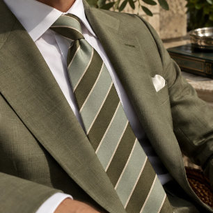 Corbata Olivo Salvia Estilo Herringbone Rayas