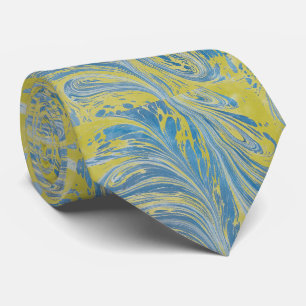 Corbata Onda Abstracta Azul Y Oro