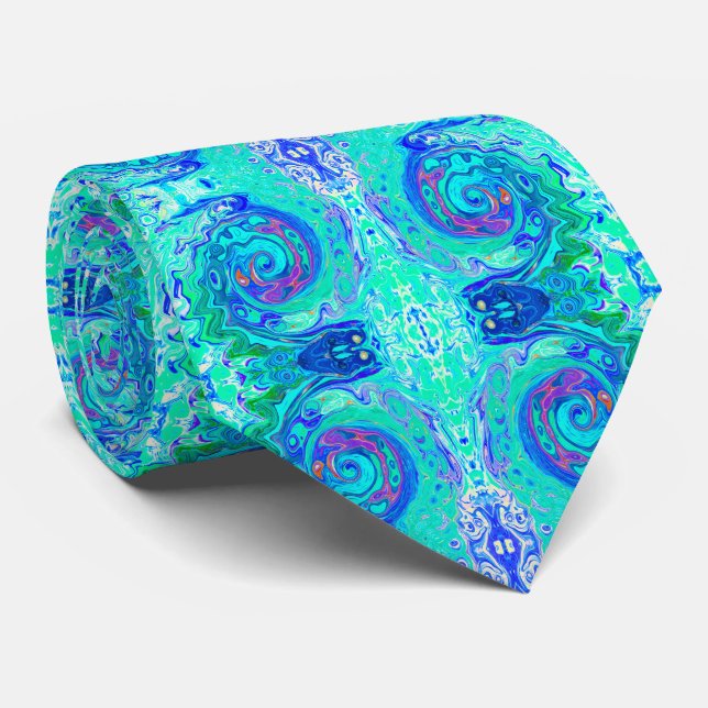 Corbata Onda líquida azul y verde abstracta y genial (Enrollado)
