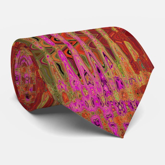 Corbata Ondas Atómicas Retro Abstractas Groovy Rosa Calien (Enrollado)