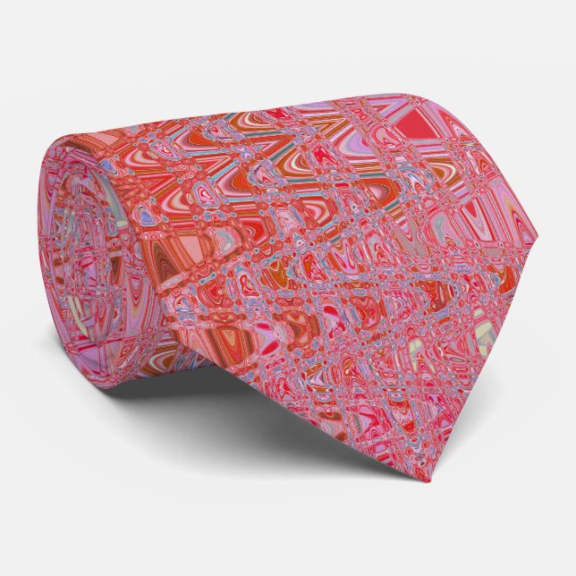 Corbata Ondas en Zigzag Retro Abstractas Geniales en Rojo  (Enrollado)