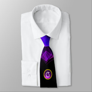 CORBATA ONDAS Y DULCES FRACTALES AZULES, MONOGRAMA GEM PUR