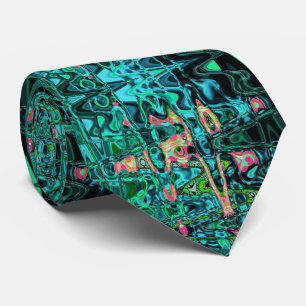 Corbata Ondulaciones Retro Abstractas Cósmicas Verdes y Ne