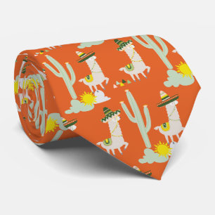 Corbata Orange Llamas in Sombreros Funny Pattern