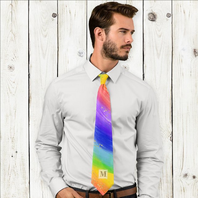 Corbata Orgullo LGBTQ acuarela Arcoiris Monograma de oro (Subido por el creador)
