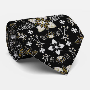 Corbata Ornado patrón floral en negro y blanco