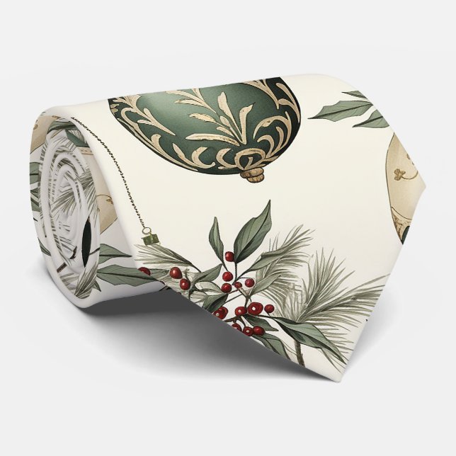 Corbata Ornamentos de Navidad Sage Green y Gold (Enrollado)