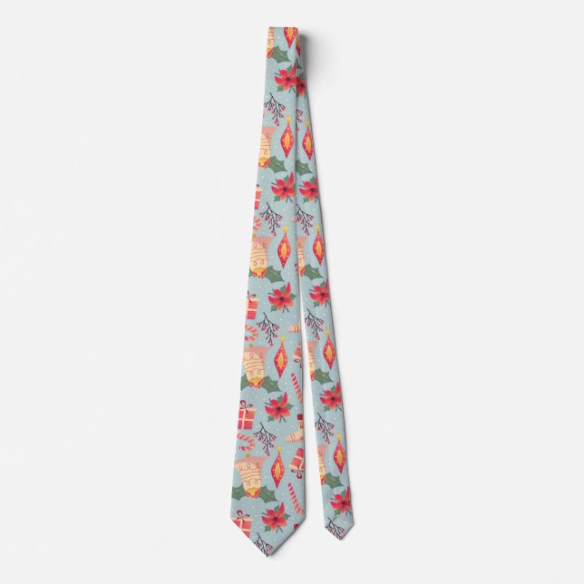 Corbata Ornamentos de Navidad, zócalos y poinsettia roja (Anverso)