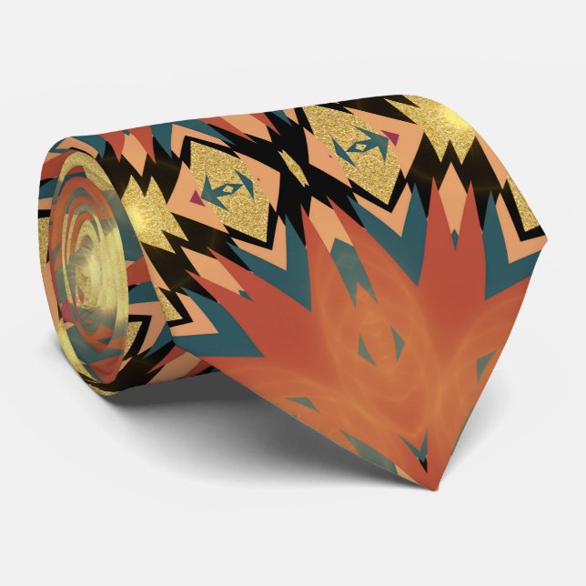 Corbata Oro Azteca Moderno Fusión Boho (Enrollado)