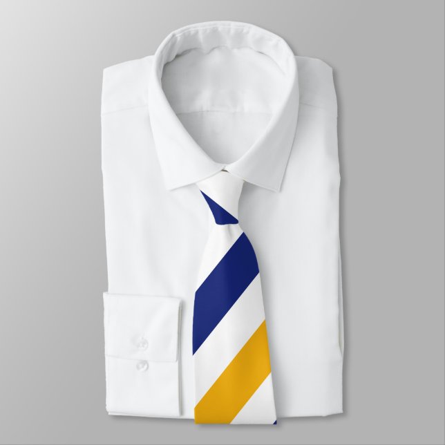 Corbata Oro blanco y lazo regimental azul de la raya (Atado)