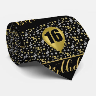 Corbata Oro de cumpleaños 16 sobre negro con confetti