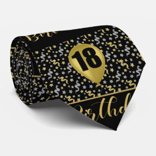 Corbata Oro de cumpleaños 18 sobre negro con confetti