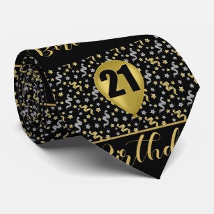 Corbata Oro de cumpleaños 21 sobre negro con confetti