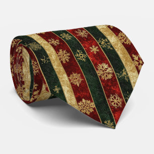 Corbata Oro de Navidad Copo de Nieve Rayas Rojas Verdes
