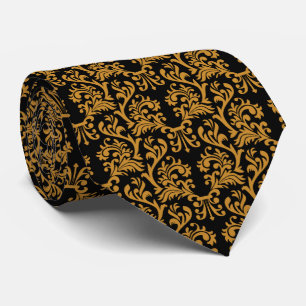 Corbata Oro del modelo del damasco y lazo negro