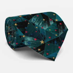 Corbata Oro, estrellas rojas en azul