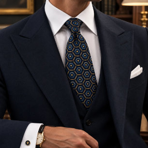 Corbata Oro Geométrico Patrimonio Azul Marino