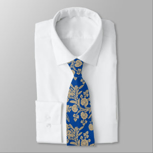 Corbata Oro ligero y regalo floral azul
