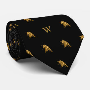 Corbata Oro Metálico Toro Monograma Iniciales Negro