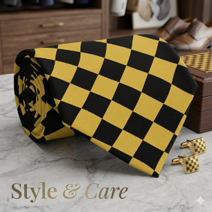 Corbata Oro Metálico y Patrón de Chevron Negro Clásico
