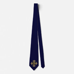 Corbata Oro monograma clásico Fleur De Lis azul