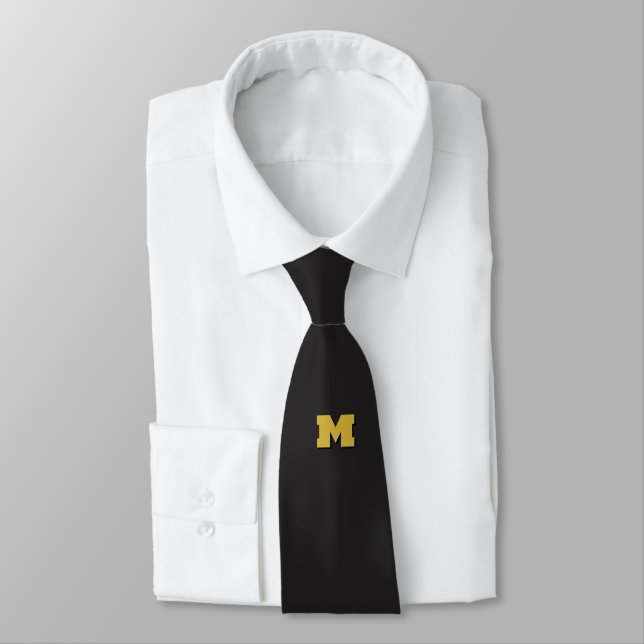 Corbata Oro Negro Monograma Inicial Mínimo Plano Moderno (Atado)