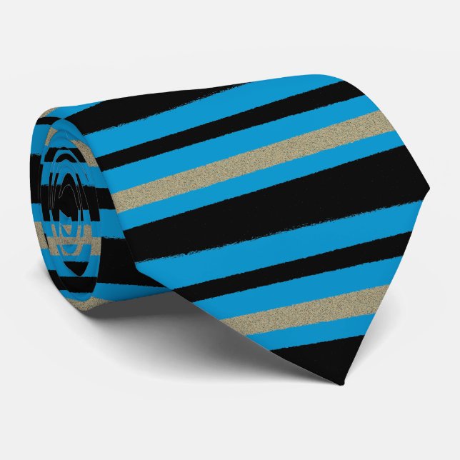Corbata Oro Negro Rayas Azul Profundo (Enrollado)