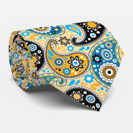 Corbata Oro negro y Aqua Bohemia Cowboy Paisley