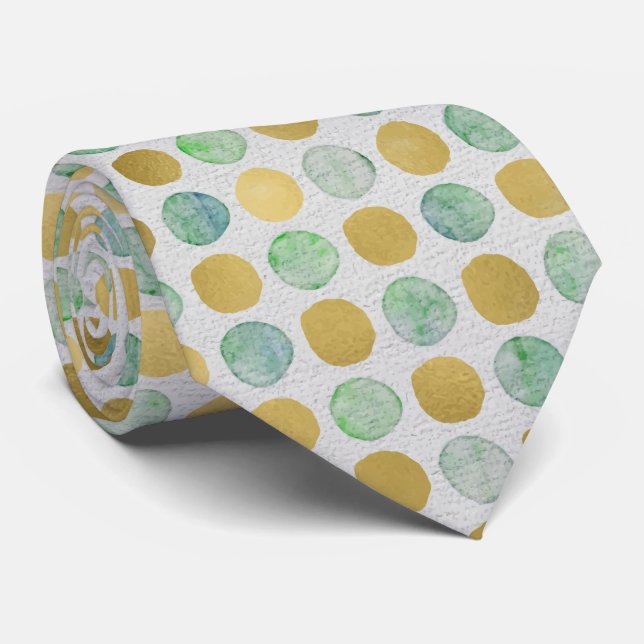 Corbata Oro verde azulado de Polkadots (Enrollado)