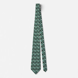 Corbata Oro Verde azulado floral japonés