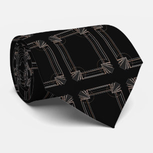 Corbata Oro Vintage Negro Art Decó Gran Gatsby Monograma