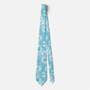 Corbata Orquídeas Blancas Aqua Tropicales Hibiscus Floral