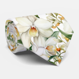 Corbata Orquídeas Blancas Formales Agudas Agudas De Cuello
