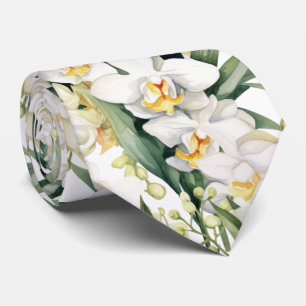 Corbata Orquídeas Blancas Formales Agudas Agudas De Cuello