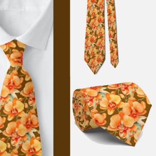 Corbata Orquídeas Naranjas Colores de Otoño