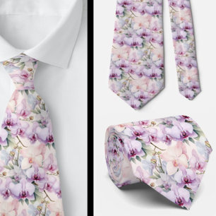 Corbata Orquídeas pastel púrpura rosa lavanda azul claro