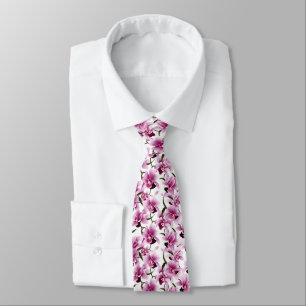 Corbata Orquídeas rosadas patrón cottagecore flor silvestr