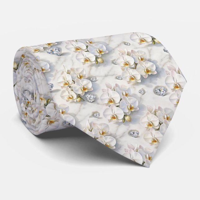 Corbata Orquídeas y Diamantes Falso Seda  (Enrollado)