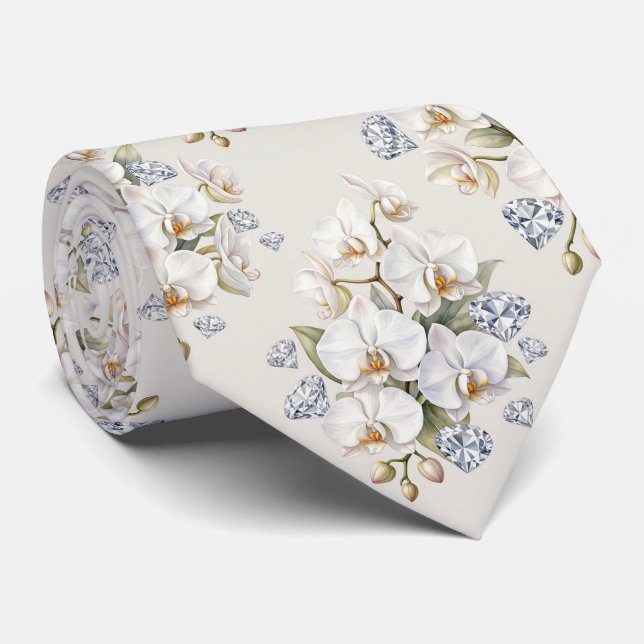 Corbata Orquídeas y Diamantes Falso Seda  (Enrollado)