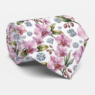 Corbata Orquídeas y Diamantes Falso Seda