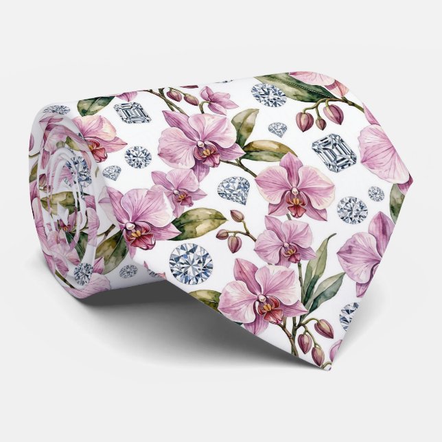 Corbata Orquídeas y Diamantes Falso Seda  (Enrollado)
