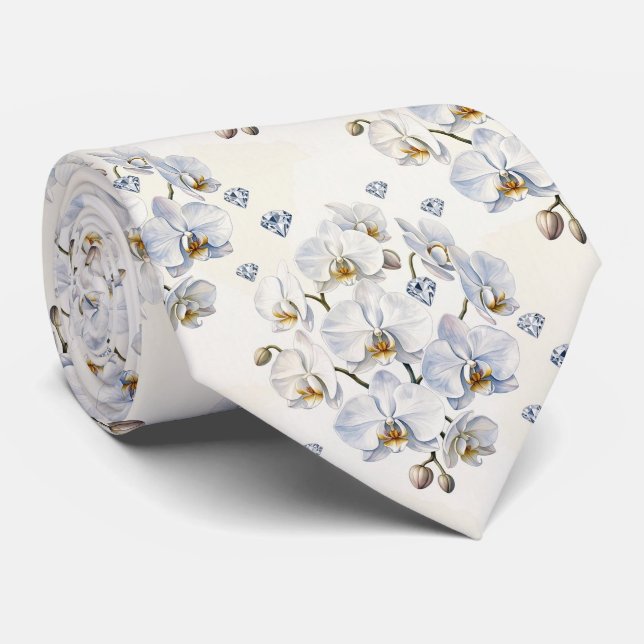 Corbata Orquídeas y Diamantes Falso Seda  (Enrollado)