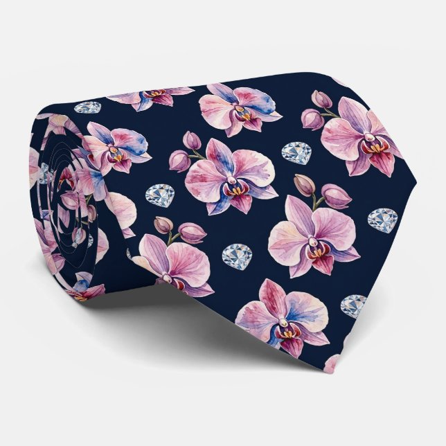 Corbata Orquídeas y Diamantes Falso Seda  (Enrollado)